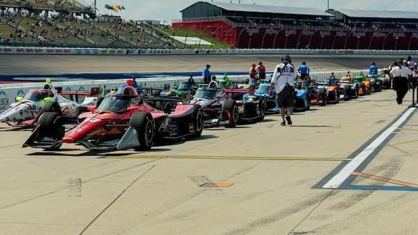 indycar series drivers lining up for race